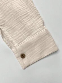 SHEIN LUNE Chất rắn Thả vai Nút phía trước Áo sơ mi - Màu be - Xem 8