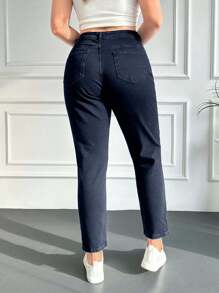 EURMUSE 98%Cotton Plus High Waist Skinny Jeans - Dark Wash - View 2