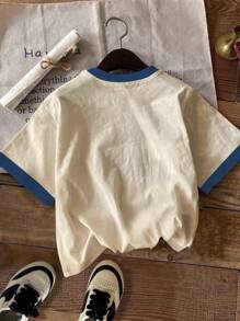 SHEIN EZwear Casual Floral Print Loose Fit Round Neck Short Sleeve T-Shirt For Women, Suitable For Autumn/Winter