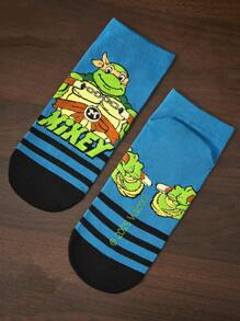TEENAGE MUTANT NINJA TURTLES | SHEIN Bộ 4 đôi tất cổ ngắn mềm mại, thoáng khí, thấm hút mồ hôi, họa tiết sọc, thời trang màu xám và xanh dương, mũi và gót được gia cố, bền chắc, phù hợp cho cả nam và nữ, phù hợp với mọi mùa - Nhiều màu - Xem 10
