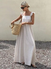 Livesso Women's Linen Vacation Style Dress, New Arrival For Autumn - Apricot - View 3