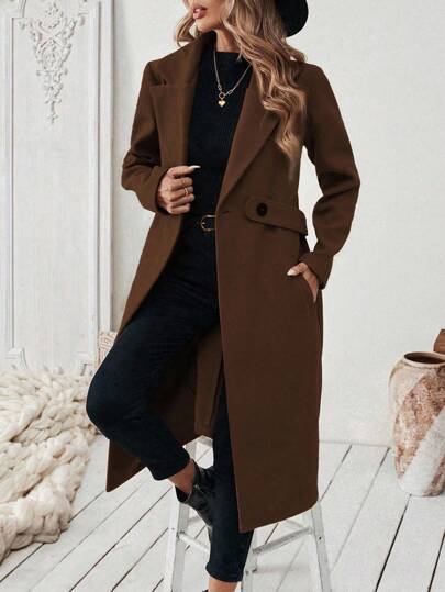 Vionelle Manteau mi-long classique et décontracté pour femmes grandes tailles, avec col cranté, taille cintrée, boutons et poches. Vêtement d'automne/hiver pour femmes