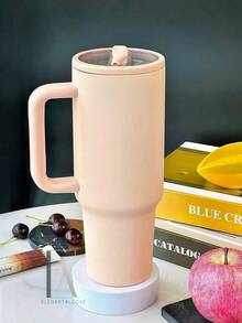 蜜桃粉色 - 20/30/40盎司不锈钢保温杯，带手柄和可折叠吸管，双层真空隔热，冷热饮皆宜，简约旅行杯 - 杏粉色 - 查看 4