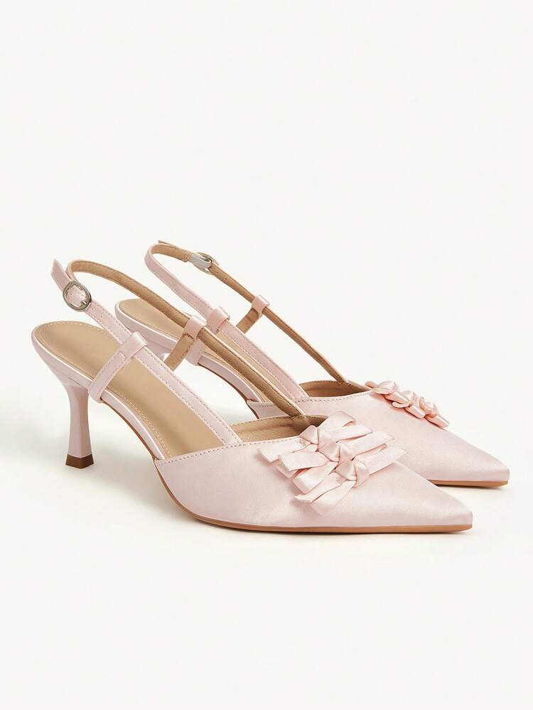 CUCCOO CHICEST Tacones de aguja con lazo para mujer, elegantes y románticos de tacón medio, zapatos de vestir de satén rosa pálido de moda, para el té de la tarde, citas, fiestas, Halloween, Lolita, Navidad, Acción de Gracias, cumpleaños, Día de San Valentín