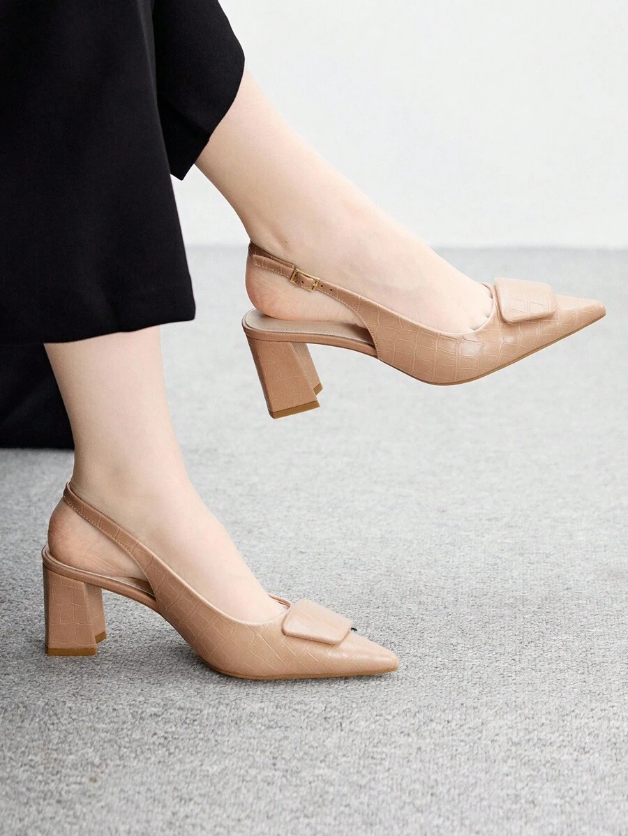 CUCCOO BIZCHIC New Pointed Toe French Style High Heels With Bow, Color Blocking Rivet Accent Fashionable Ladies Pumps - Apricot - View 1