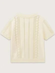 SHEIN 青少年男孩休闲短袖针织 Polo 衫，镂空设计，运动街头潮流朋克摇滚学院风，适合春夏季节