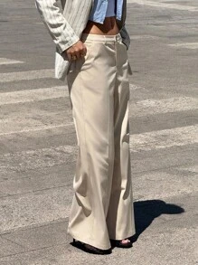 SHEIN ICON Women's Old Money Work Going Out Baggy Khaki Loose Fit Pockets Wide Leg Low Waist Solid Color Casual Pants - Apricot - View 4