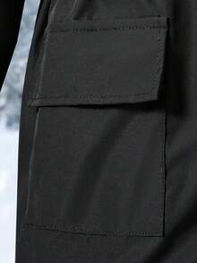 SHEIN Abrigo acolchado de parchwork negro con forro de piel sintética cálido para otoño/invierno, versátil y casual para uso diario y escolar para niñas preadolescentes, con guantes