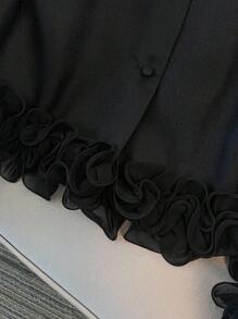 GlowEve CURVE 大码女式荷叶边袖口设计圆领长袖夹克，时尚百搭，适合秋冬休闲通勤 - 黑色 - 查看 6