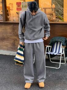 DAZY Men's Solid Gray Textured Fabric Hoodie Set, Autumn - Grey - View 1