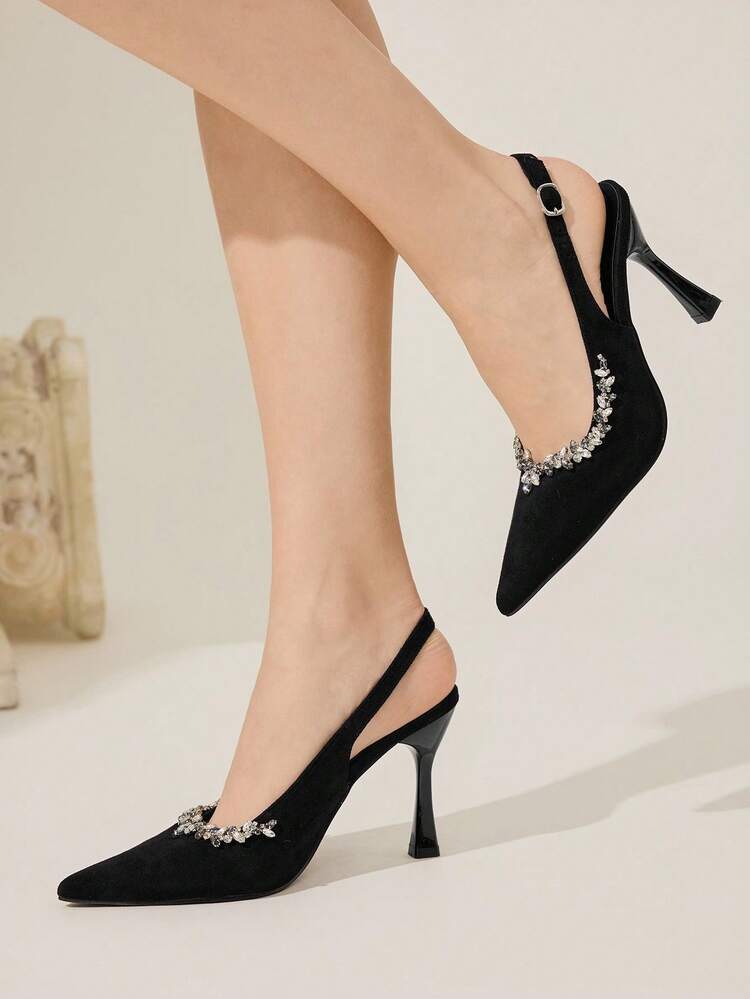 CUCCOO CHICEST Women's Pointed Toe Rhinestone Embellished Stiletto High Heel Shoes, Elegant Luxurious Romantic Sexy Gothic Black Suede Slip-On Pumps, Formal Dress, Wedding Guest, Afternoon Tea, Date Night, Party, Suitable For Weddings, Galas, Halloween, Christmas, Thanksgiving, Birthday Elegant Shoes Wedding Shoes Summer Shoes Bride Shoes