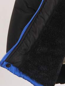 1pc Young Boy's Thickened Contrast Color Long Sleeve Padded Coat, Suitable For Daily Wear, Commuting, School, Autumn/Winter, Outdoor Activities Fall