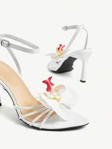 CUCCOO CHICEST Women's Fashionable Elegant 3D Floral Decor White High Heel Sandals - White - View 9