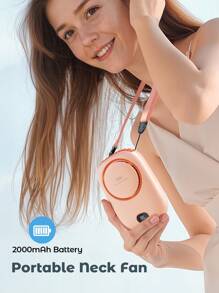 Teckwe Quạt mini không cánh sạc điện 2000mAh, quạt đeo cổ rảnh tay với dây đeo và giá đỡ điều chỉnh được, 3 tốc độ, phụ kiện cắm trại, bãi biển, du lịch, mùa hè ngoài trời, máy làm mát không khí - Nhiều màu - Xem 2