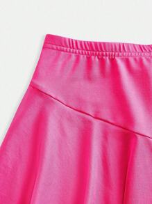 SHEIN Tween Girls' Casual Street Fashion Solid Color Sports Skirt Fall Winter - Hot Pink - View 3