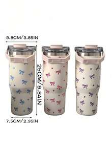 1 قطعة كوب عازل للحرارة والبرودة سعة 900 مل/33.44 أونصة بتصميم قلب وفيونكة، زجاجة مياه كبيرة السعة مع مقبض وقش، غطاء للشرب من الجانبين، للسفر والخارج والرياضة والمدرسة، هدية عيد - متعدد الألوان - مشاهدة 2