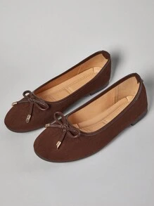 SHUZIA Women's Casual Round Toe Ballet Flats With Draw String Dainty Bow - Chocolate Brown - View 5