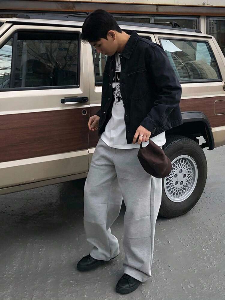 Abstract Letter Print White T-Shirt For Men, Autumn