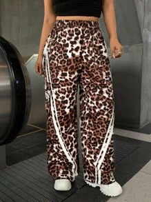 SHEIN EZwear بنطلون كارجو فضفاض بطبعة نمر مقاس كبير