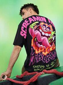MADBALLS X SHEIN 男士字母及卡通图案圆领短袖T恤 - 黑色 - 查看 3