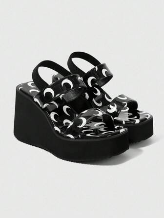 Grunge Punk Women's Fashion Versatile Increase Height Square Toe High 10cm Roman Style Black High Heel Thick Sole Sandals