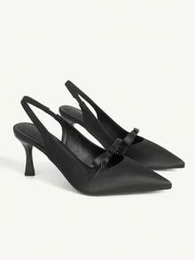CUCCOO CHICEST 女士时尚迷人蝴蝶结丝带装饰高跟鞋，黑色 PU 皮革尖头，舒适休闲鞋，适合派对、婚礼、聚会，适合连衣裙、牛仔裤，适用于春季、夏季、秋季、冬季、浪漫情人节高跟鞋 - 黑色 - 查看 2