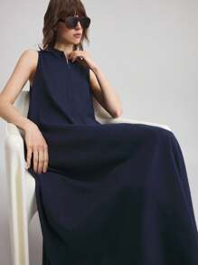 Ontre Ngày Độc Lập Mùa Hè 2025 của Phụ Nữ, Ngày Thánh John, Trang Phục Công Sở Thường Ngày Đi Biển, Váy Sundress Không Tay Màu Trơn - Màu xanh hải quân - Xem 7