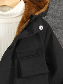 SHEIN 4-7 Years Old Boys Black Hooded Fleece Jacket, Suitable For Autumn, Spring And Winter - Black - View 7