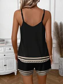 EMERY ROSE Geometric Print Two Pieces Shorts Set For Women, Suitable For Summer Vacation, Elegant And Classic, Bohemian Style - Multicolor - View 2