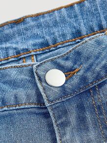 SHEIN MOD 女式休闲日常水洗褶皱喇叭牛仔裤 - 藍色 - 查看 5