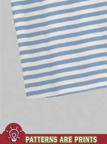 SHEIN 条纹印花圆领休闲短袖T恤，夏季 - 彩色 - 查看 3