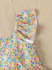 SHEIN 青少年女孩可爱休闲碎花针织泳衣套装，适合春夏季、度假、海滩