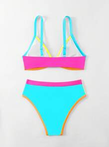 Slaydiva Women's Colorblock Sexy Bikini Swimsuit Set, Summer Beach