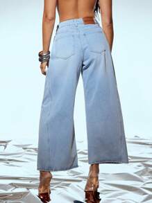 Denimoi Cropped Wide Leg Denim Jeans, Culottes Pants, Culottes Jeans, Wide Leg Jeans, Fashionable, Brunch Style, Perfect For Summer - Light Wash - View 4
