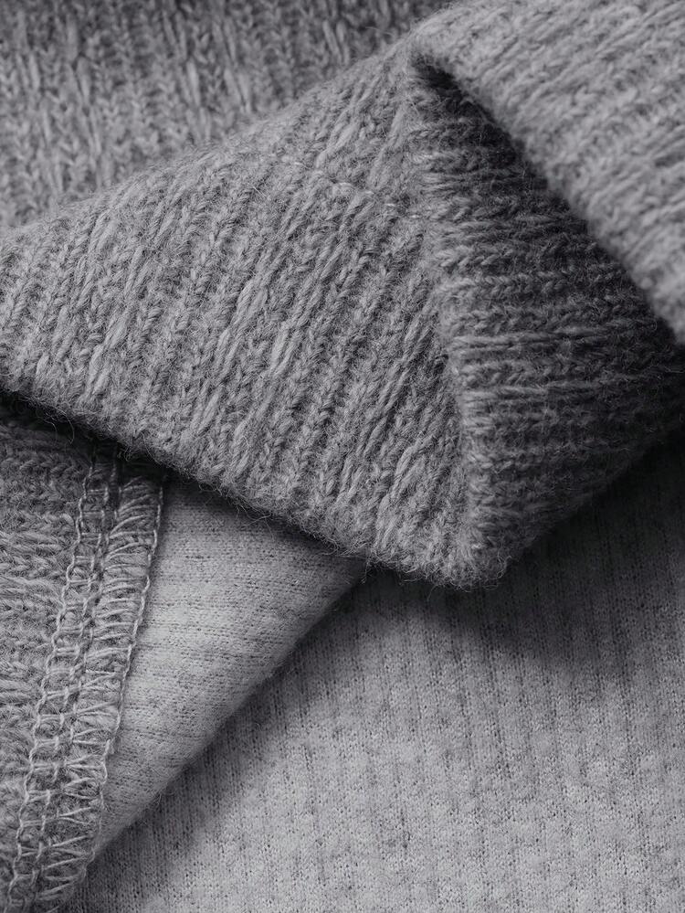 Men's Solid Gray Textured Fabric Hoodie Set, Autumn