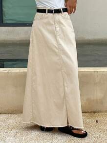 Livesso Women's Solid Color Front Slit Denim Mini Skirt Jeans Skirt