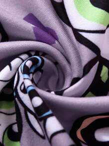 THE POWERPUFF GIRLS X SHEIN 少女卡通人物与爱心随机全身印花纽扣式贴身连体裤家居服 - 紫色 - 查看 5