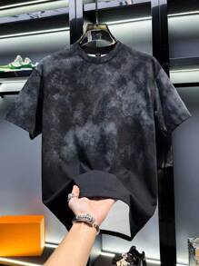 Manfinity Dauomo 男士扎染印花圆领短袖休闲T恤，夏季 - 彩色 - 查看 1