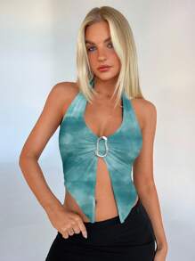 Aloruh 女士优雅复古绿色扎染金属环露背吊带背心，适合约会、海滩度假、正式晚宴、时尚外出、Y2K 上衣、休闲上衣、浪漫上衣、夏季假日