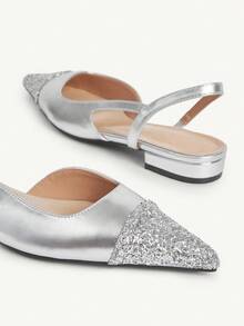 CUCCOO CHICEST Women's Pointed Toe Flats With Glitter Patchwork And Cutout Design, Elegant Luxury Fashion Slip-On Shoes For Dress, Tea Party, Date, Work, Halloween, Christmas, Thanksgiving, Versatile - Silver - View 11