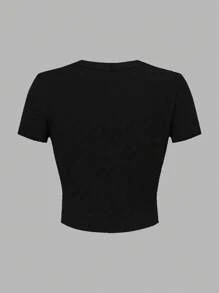 青少年女孩休闲花卉短袖短款上衣，夏季舒适