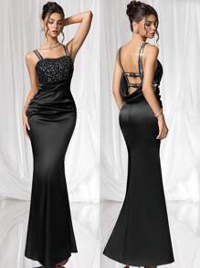 Coutiva Luxury Banquet Dress, Prom Dress With Sequins Embellishment, Off-Shoulder Design, Elegant And High-End Dress Birthday Dresses For Women Black Sequin Formal Gown Birthday Dresses For Women Sequin