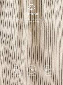 Ontre 2025新款度假风休闲条纹连衣裙，宽松版型，飘逸裙摆，可调节肩带，米色，商务休闲 - 杏色 - 查看 8