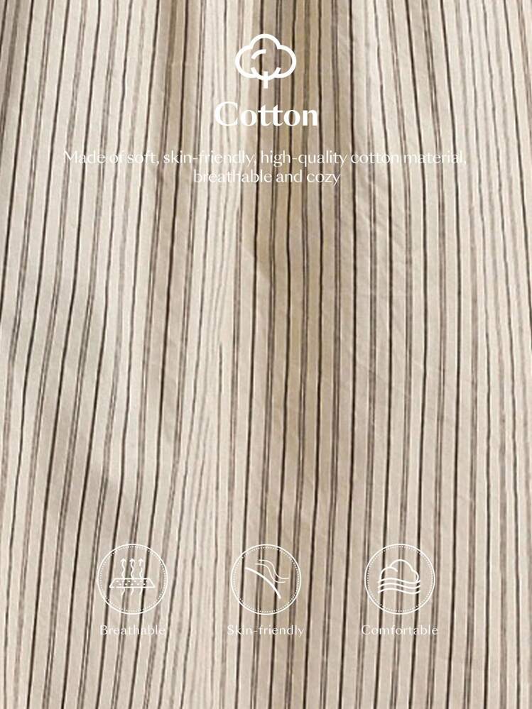 Ontre 2025新款度假风休闲条纹连衣裙，宽松版型，飘逸裙摆，可调节肩带，米色，商务休闲 - 杏色 - 查看 8