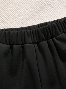 SHEIN Vacaura 青少年男孩字母印花撞色长袖单排扣棒球领夹克和裤子休闲套装 - 黑色 - 查看 7