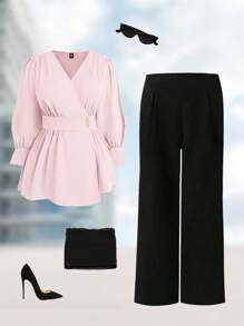 SHEIN Clasi Women Plus Size Woven 2 Pieces Set, Regular Autumn