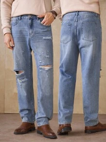 Manfinity Homme Men's Casual Distressed Loose Fit Jeans