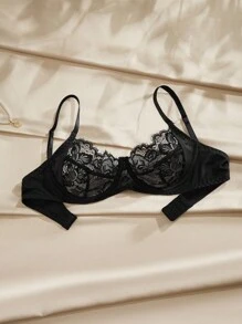 Sujetador sin aros ni relleno con encaje de la moda Charlaine para mujer, lencería elegante de otoño - Negro - Ver 5