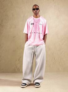SUMWON Retro Athletics Division Mesh Jersey Streetwear T-Shirt With Wave Pattern Varsity Number Graphics Summer Collection Casual - Pink - View 4