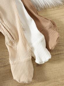 3pcs/Set Newborn Baby Boy Minimalist Comfortable Long Sleeve Round Neck Zipper Front Soft Knit Jumpsuit Fall Winter - Multicolor - View 3